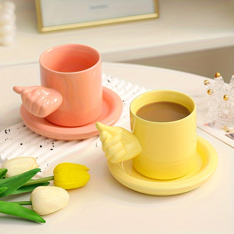 Cute Footed Coffee Mug With Saucer, Ceramic Coffee Cups, Stylish Unique Tea Cup  Set, Summer Winter Drinkware, Gifts - Temu
