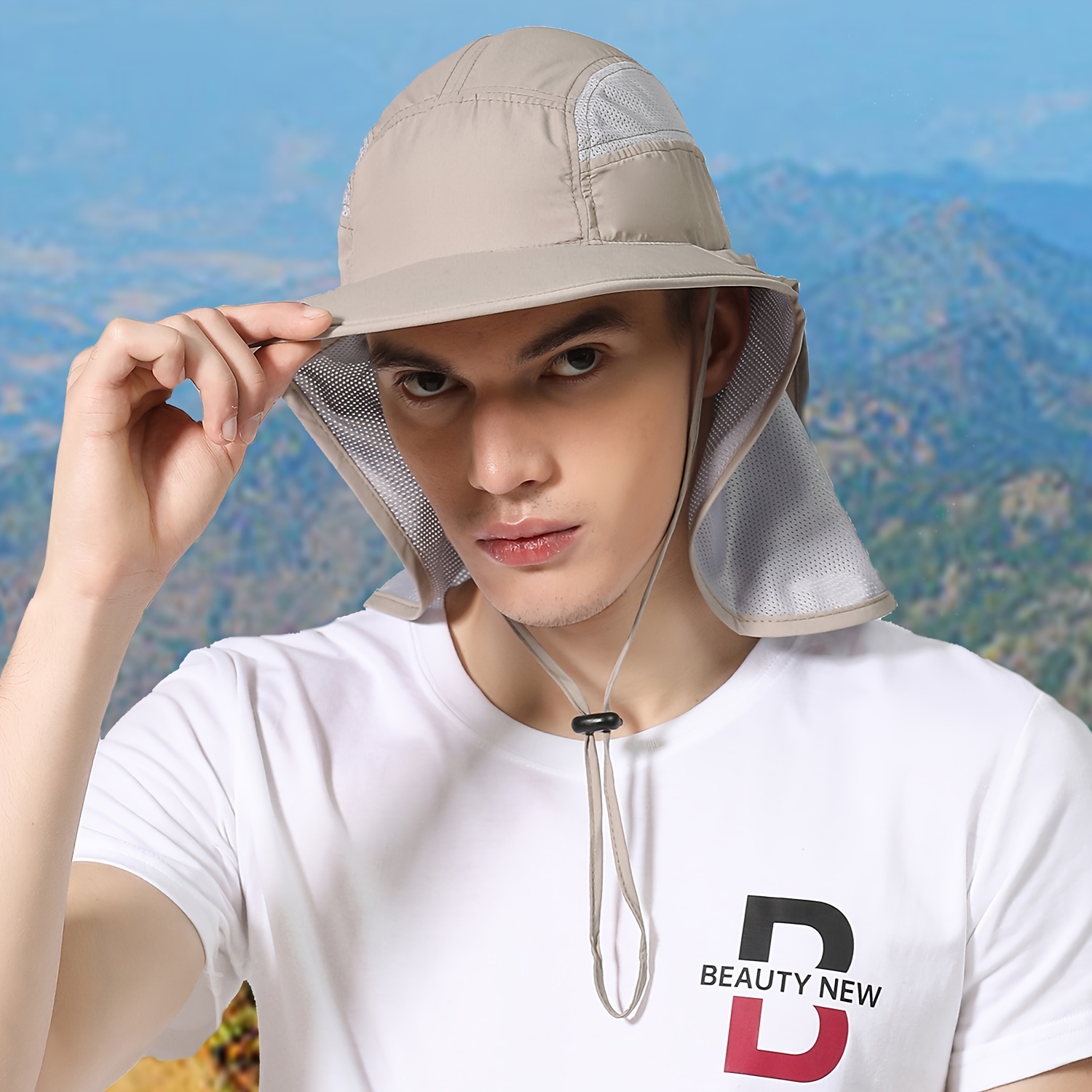 1pc Unisex Waterproof Sun Hat With Detachable Neck Flap And Foldable Storage  Bag For Hiking Fishing