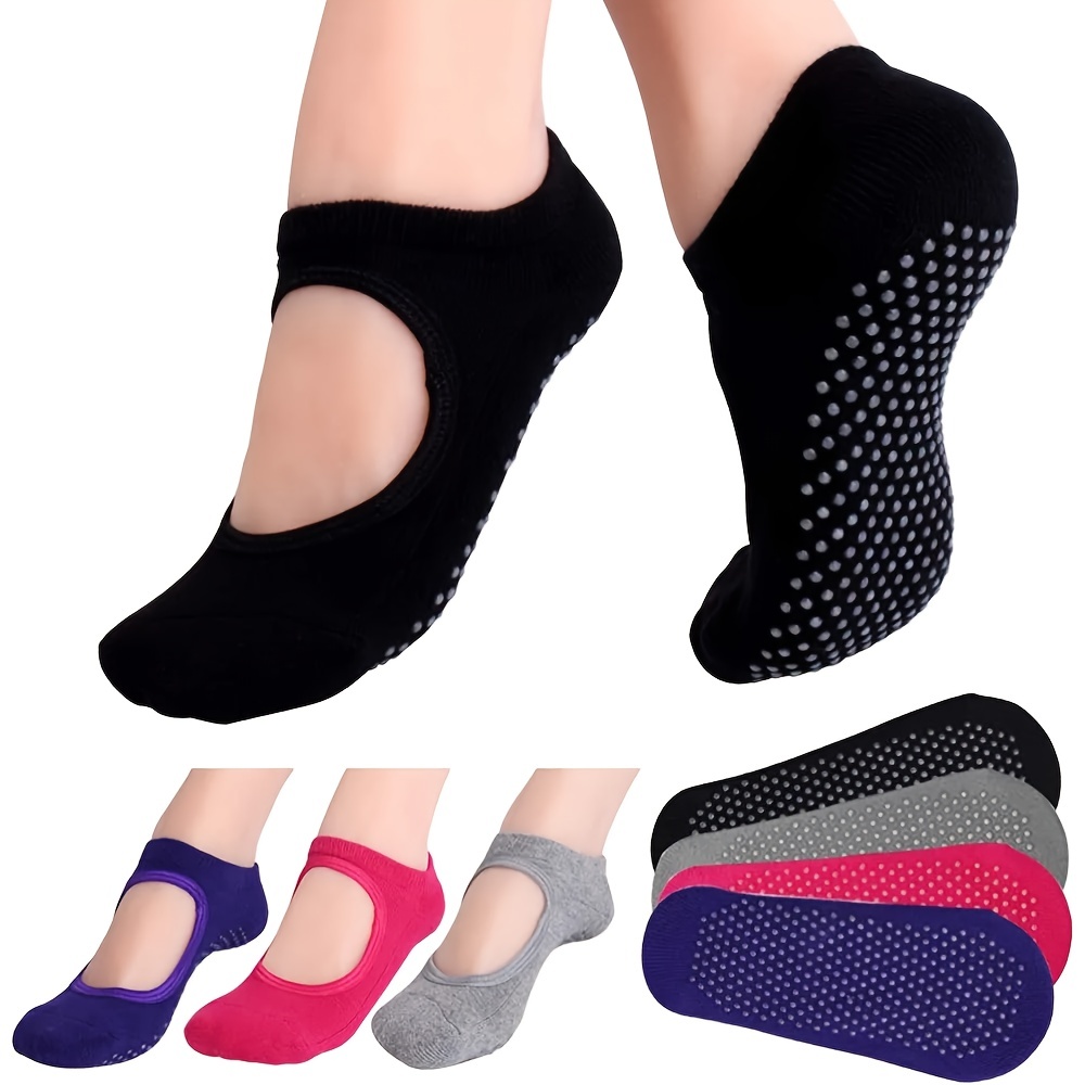 2 Pairs Womens No Show Non Slip Grip Pilates Yoga Socks with Straps