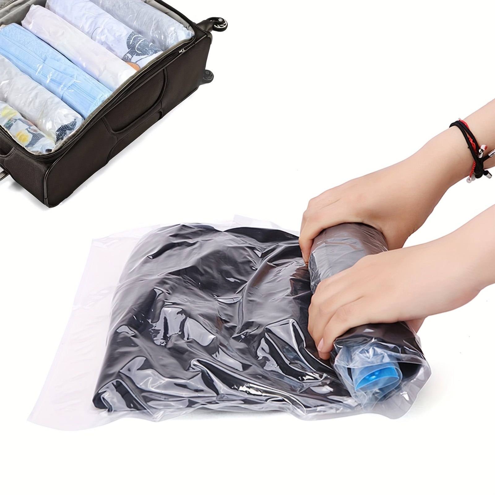 Small 35*50cm Hand-rolled Vacuum Compression Bag, For Travel Space Saver  Bags, Reusable Roll-Up Compression Bag, Clothes Storage, Travel Essentials