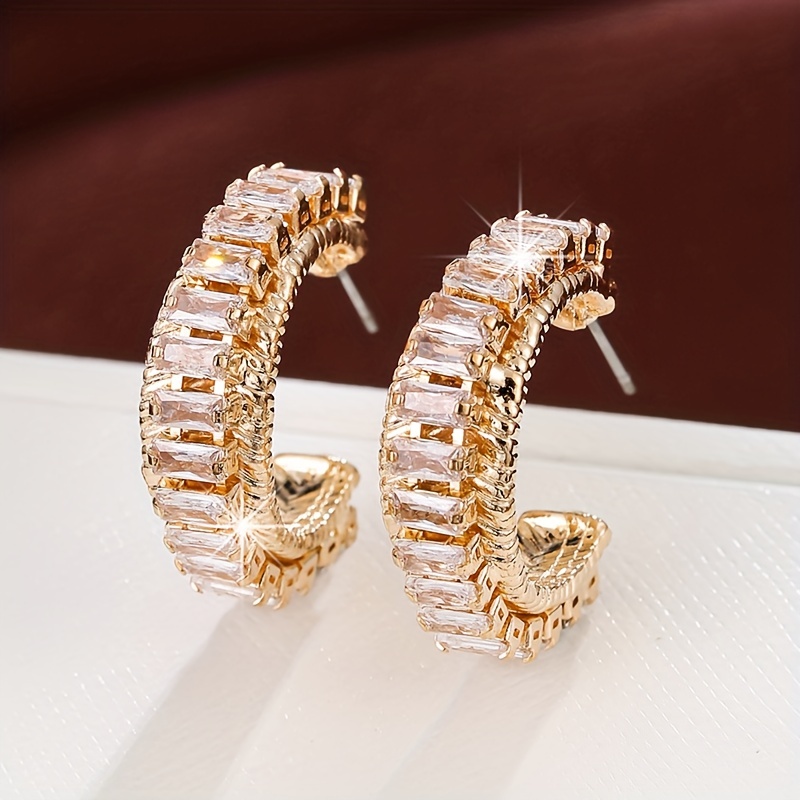 

Elegant Square Zirconia Stud Earrings For Women, Fashion Copper Hoop With Synthetic Cubic Zirconia, , Ideal Gift Accessory