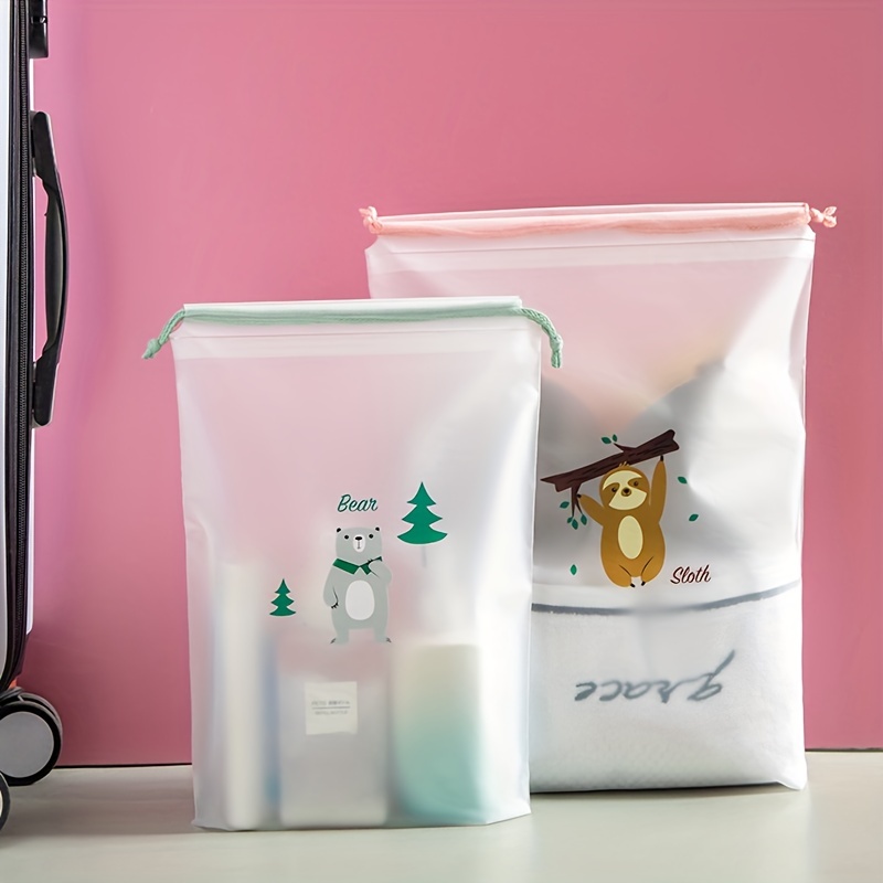 Travel Plastic Drawstring Bag, Transparent Cartoon Print Waterproof Storage  Bag, Clothes Bag - Temu