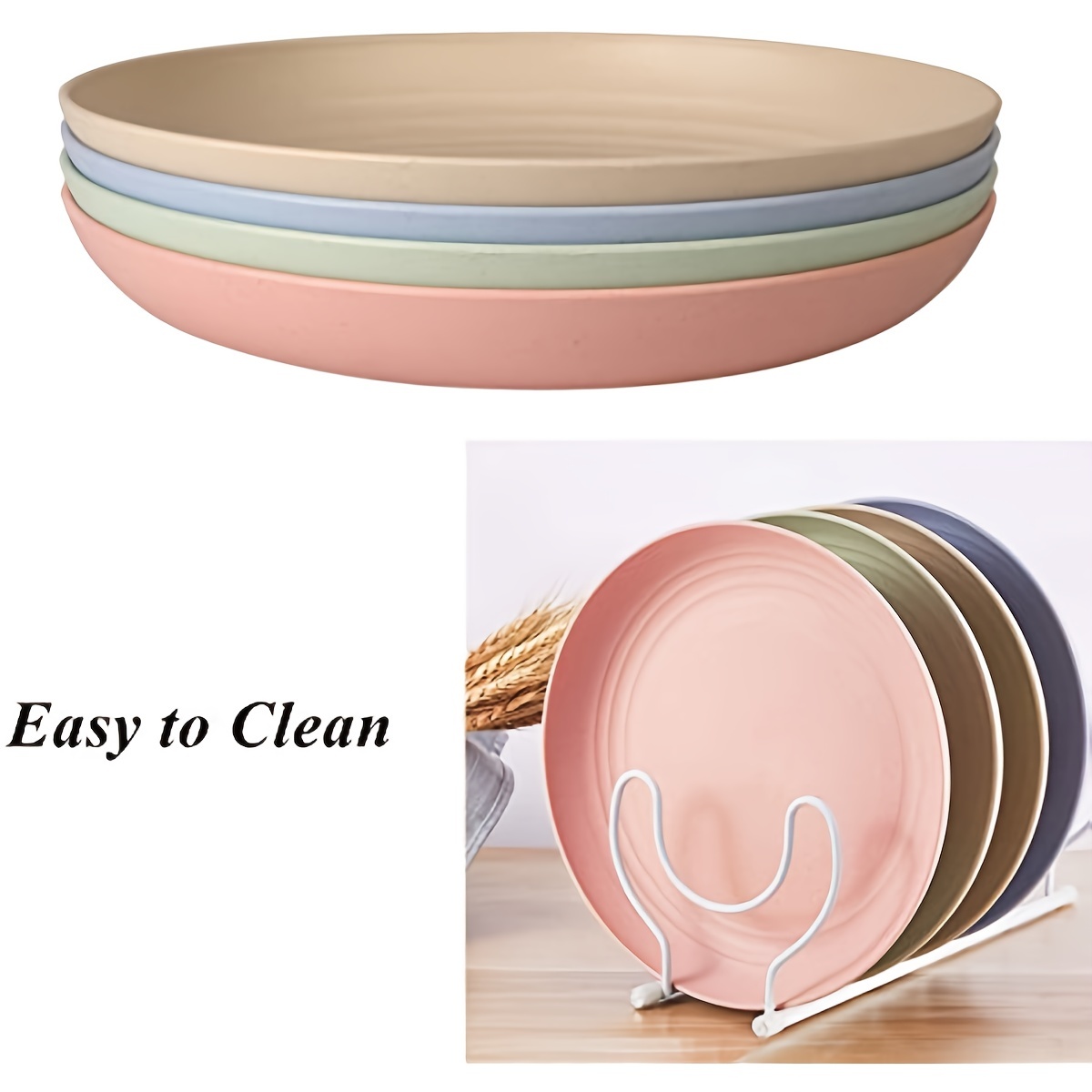 Wheat Straw Plates,Dishwasher & Microwave Safe Dinner Plates, Lightweight &  Unbreakable, Non-Toxin, BPA Free And Healthy Dishes For Kids Toddler 