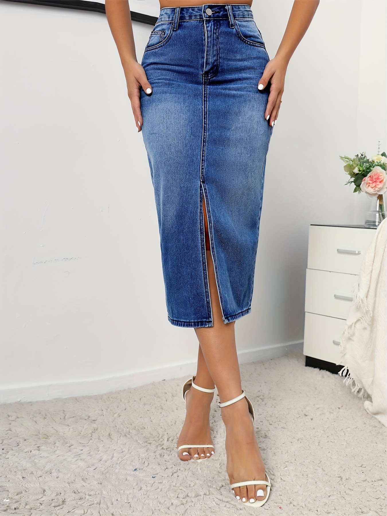 Denim midi-skirt - Women