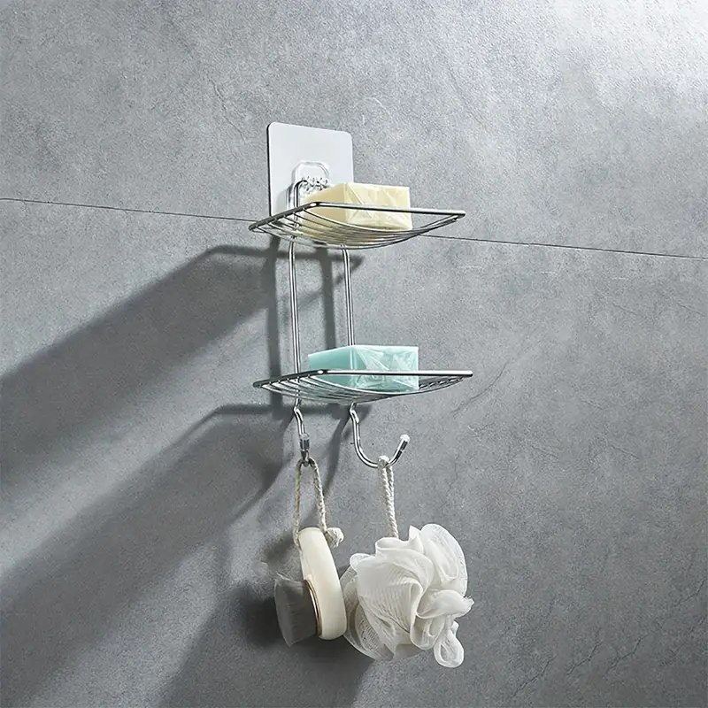Wall Mounted Soap Holder Stainless Steel Soap Sponge Dish Self Adhesive