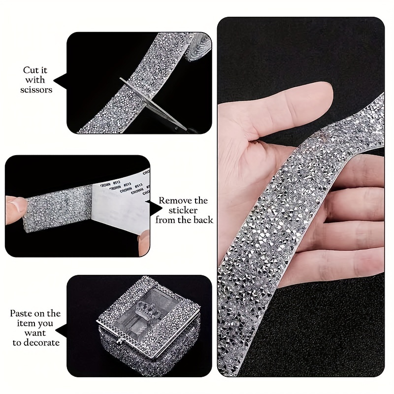 Rhinestone Tape Self-adhesive, Rhinestones Tape Silver for