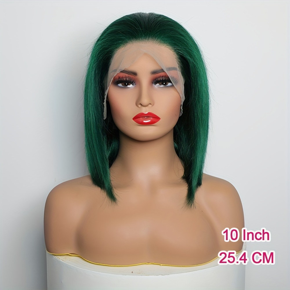 Dark Green Colored Human Hair Wigs 180 Density Short Bob Temu