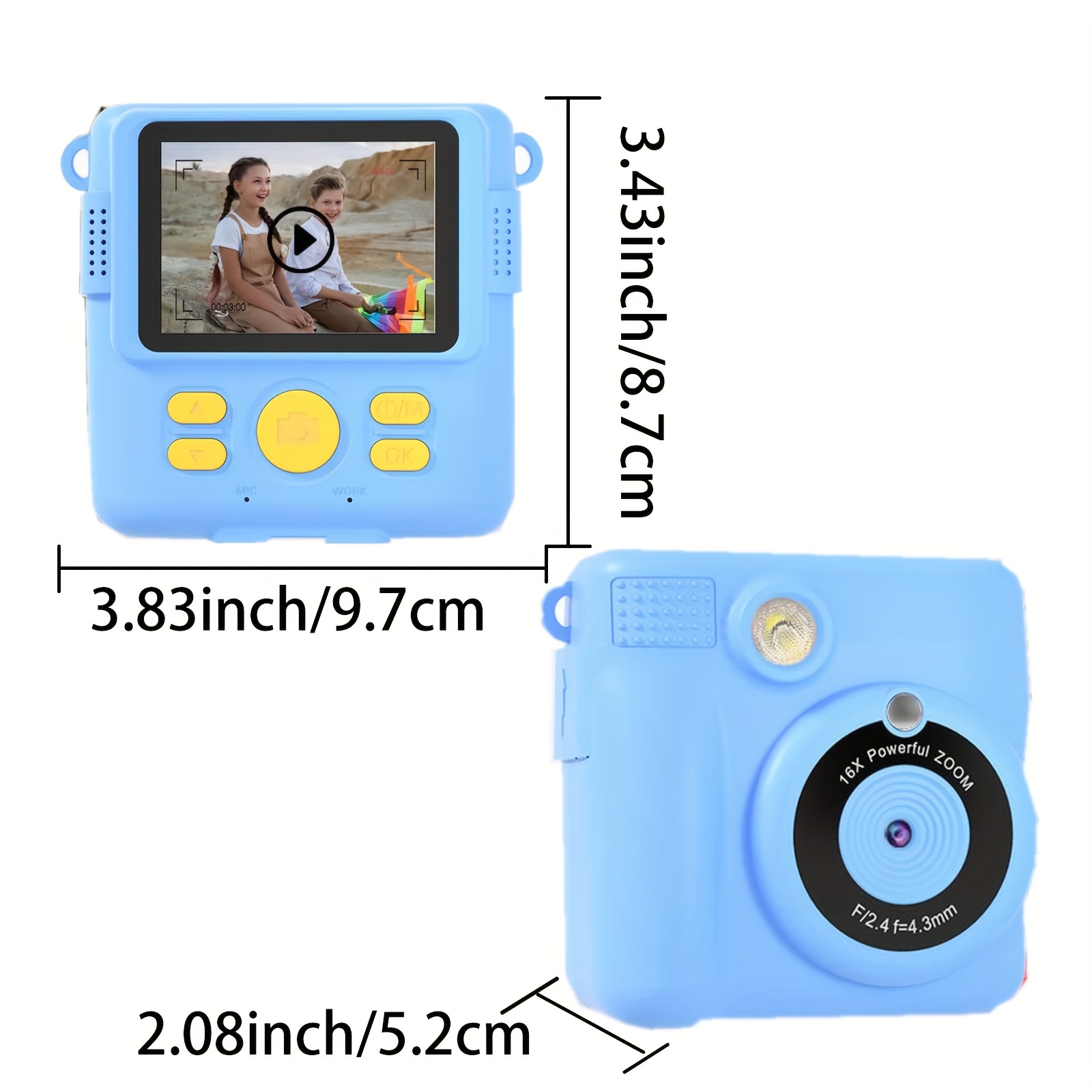  mijiaowatch - Cámara instantánea para niños, cámara de  impresión digital para niños de 12 MP/1080P con cámaras de impresión de  tinta cero de 3.5 pulgadas para niños, tarjeta TF de 32