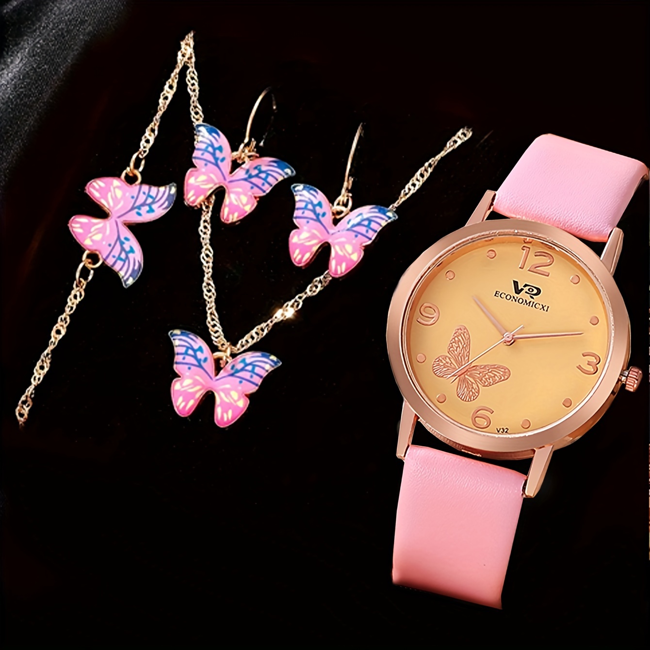 Teen Fashion Silicone Quartz Watch Peach Heart Jewelry Set - Temu