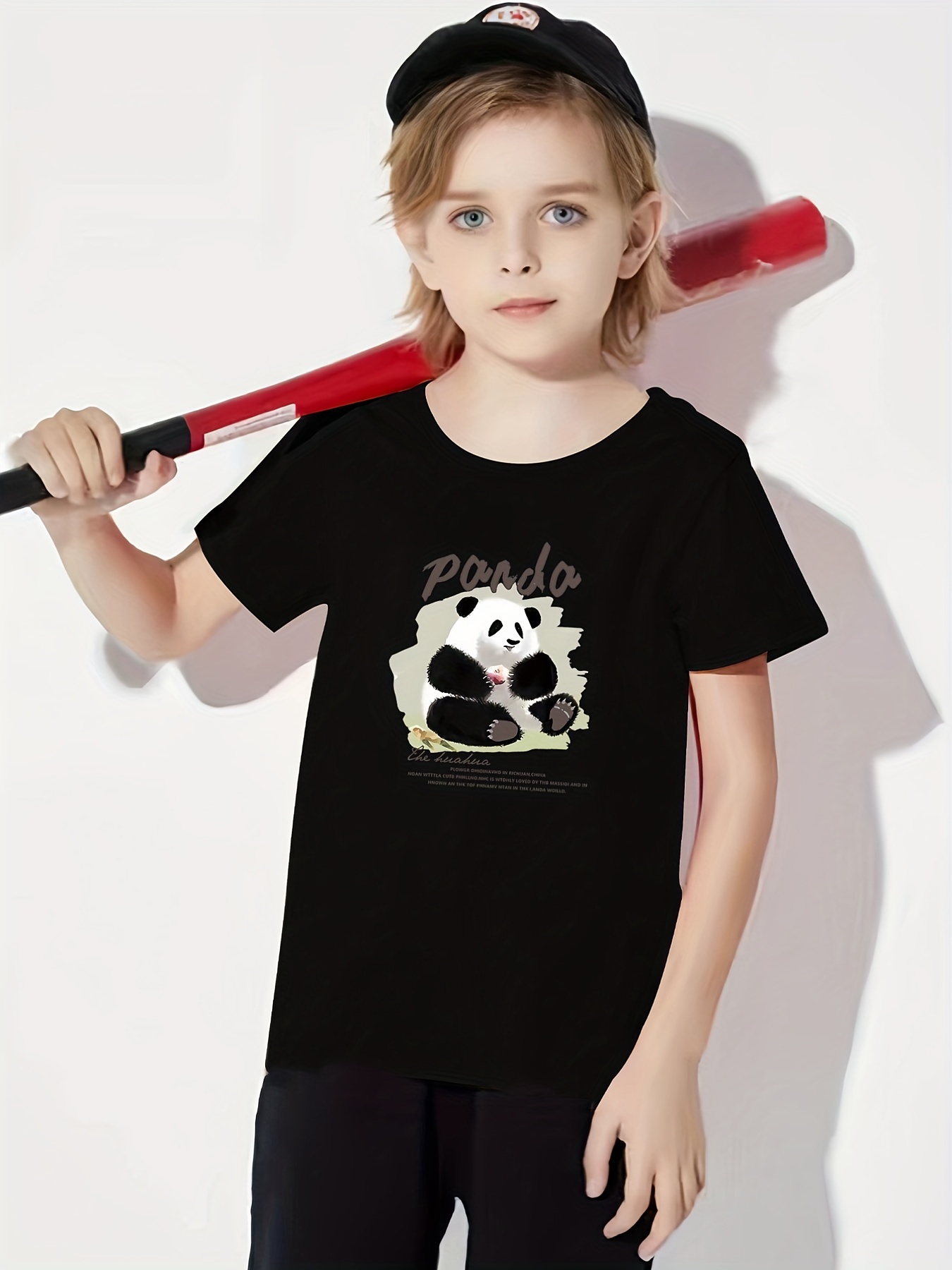 Camiseta de panda para crianças, camisa simples de desenho animado