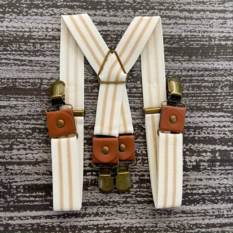 Mens Striped Suspenders Adjustable Elastic Bands X Shaped Four Clips  Suspenders - Jewelry & Accessories - Temu