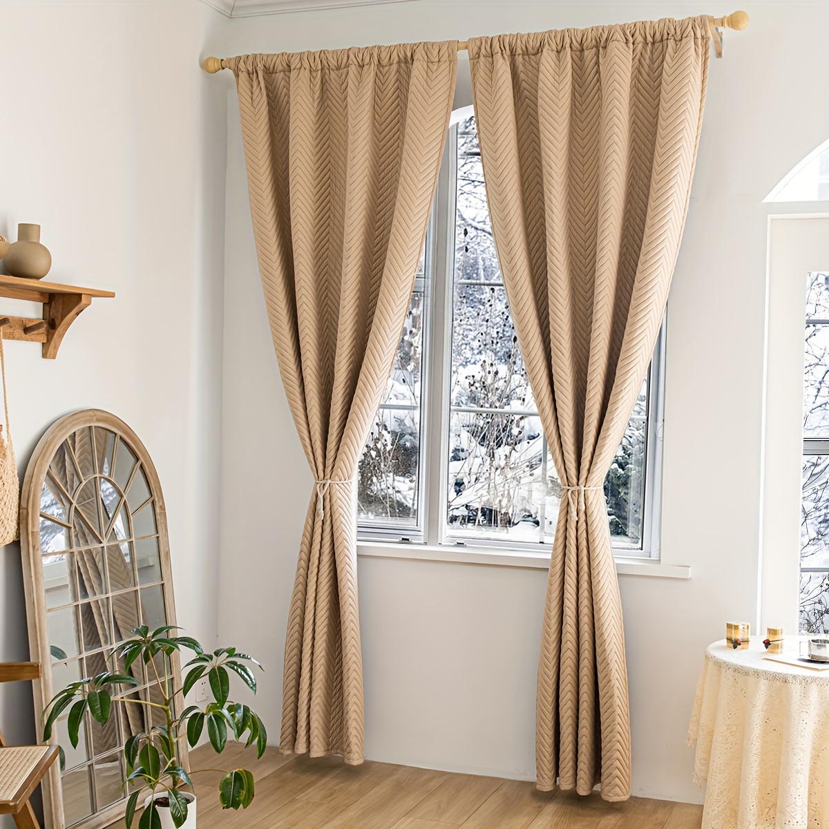 2pcs   thickened curtains soundproof windproof blackout drapes geometric twill weave polyester   rod pocket hook ring hanging fashionable bedroom decor for   room types details 8