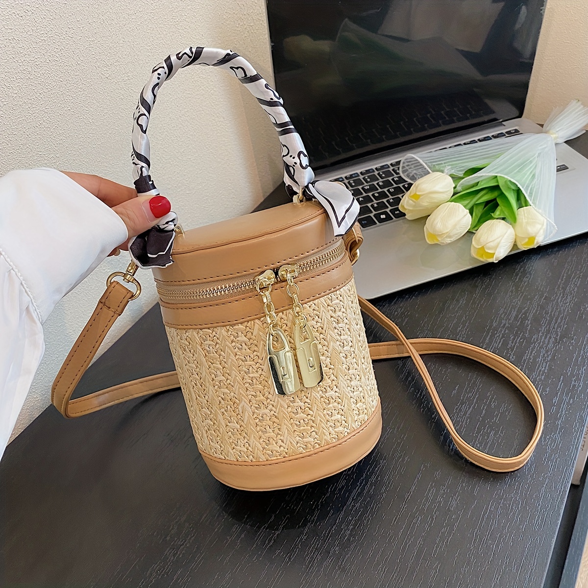 Denim cylinder messenger bag women's shoulder bag simple all-match  small bag