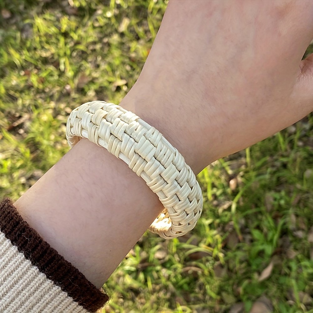 TsoLay 3 braccialetti in rattan intrecciato a mano stile etnico semplice grande rotondo in rattan, gioielli da donna, Vitigno