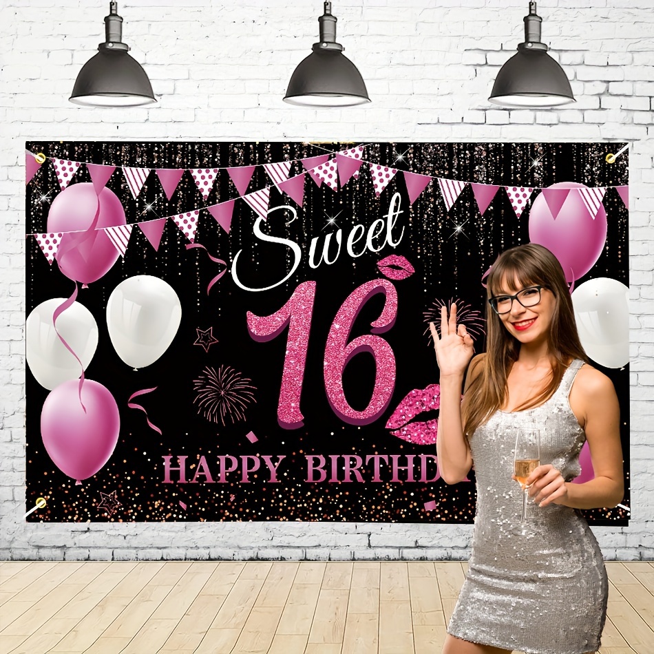 Sweet 16 Birthday Decorations Backdrop Banner Sweet Sixteen - Temu
