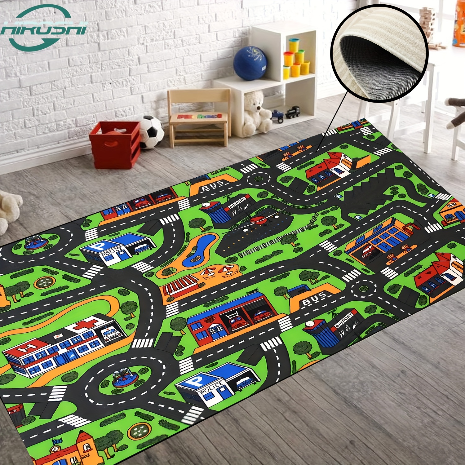 Alfombra de juegos para niños, alfombra de juego de vida urbana para autos  de juguete y trenes, alfombra de área de juegos con respaldo de goma
