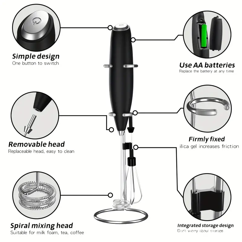 1pc milk frother for coffee with upgraded titanium motor handheld frother electric whisk milk foamer mini mixer and coffee blender frother for frappe latte matcha no stand details 4