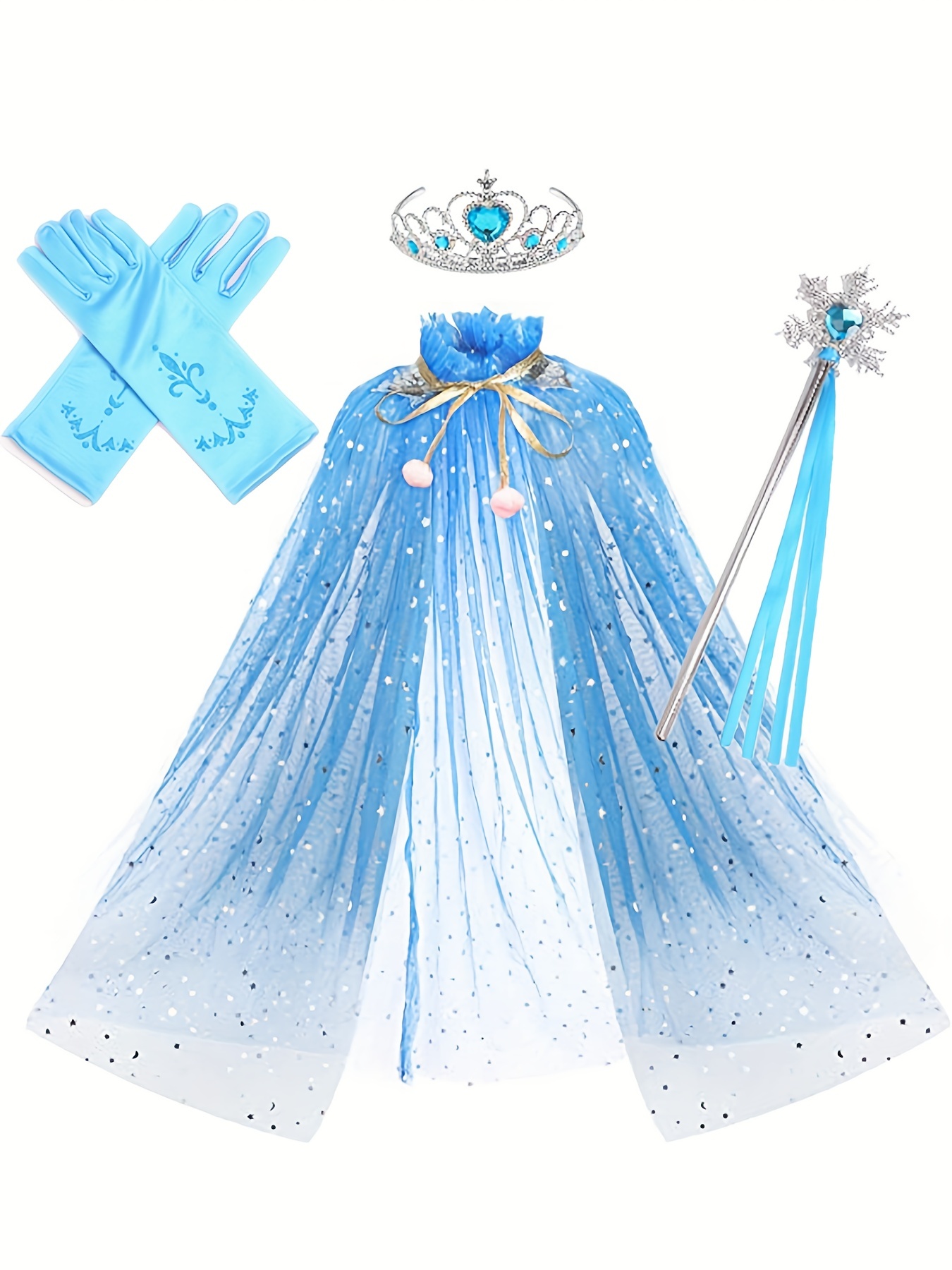 Frozen Elsa Dress Up Costume With Cosplay Accessories Crown Wand & Gloves 