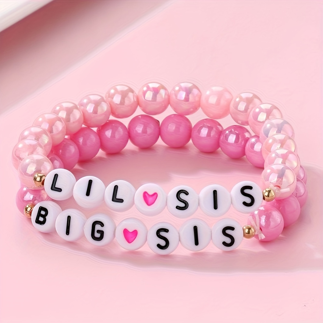 

2sets Colorful Acrylic Beads For Girls, With The English Letters "big Sis Lil Sis" On The Bracelet, Suitable For Daily Wear