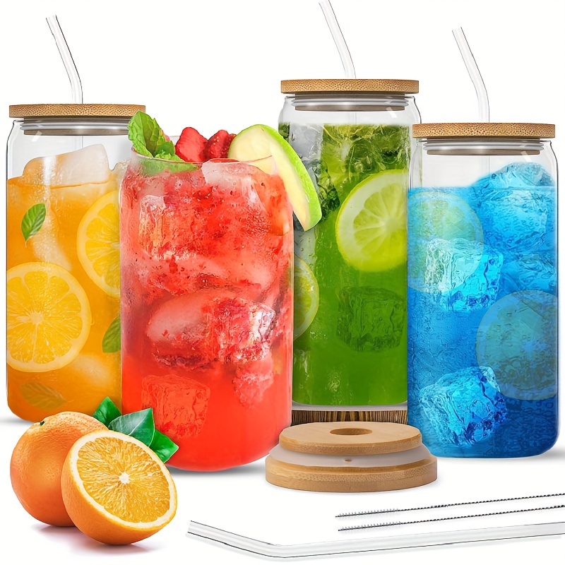 Drinking Glass Bottle Set Reusable with Lids Large Capacity Glass Mugs with  Handle for Infusion Smoothies