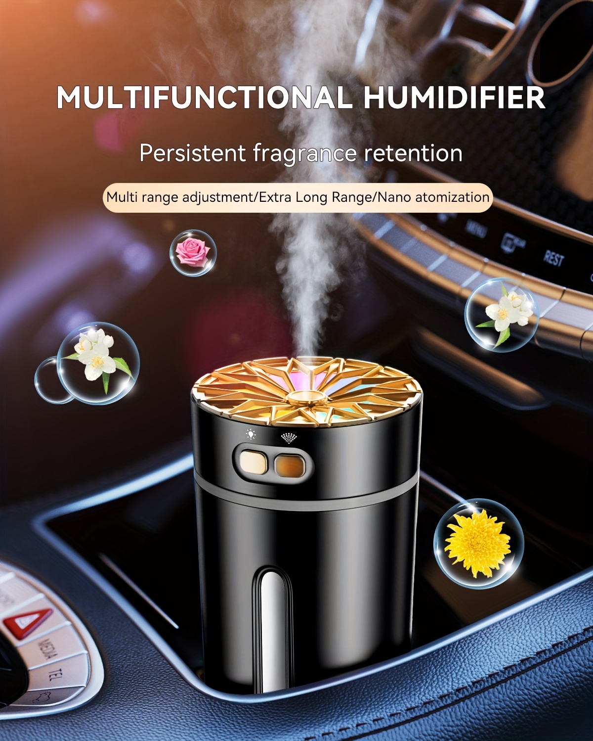 Diffuseur de voiture Humidificateur Aromathérapie Diffuseur d'huiles  essentielles USB Cool Mist Mini diffuseur portable pour voiture, maison,  bureau