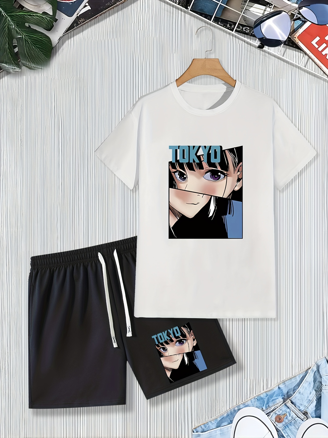 Anime Print, Men's Outfits, Comfy T-shirt And Casual Drawstring Shorts Set  For Summer - Temu