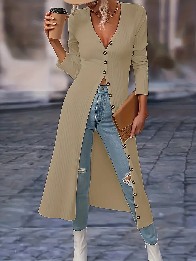 Solid Button Pointelle Knit Cardigan Elegant Long Sleeve - Temu
