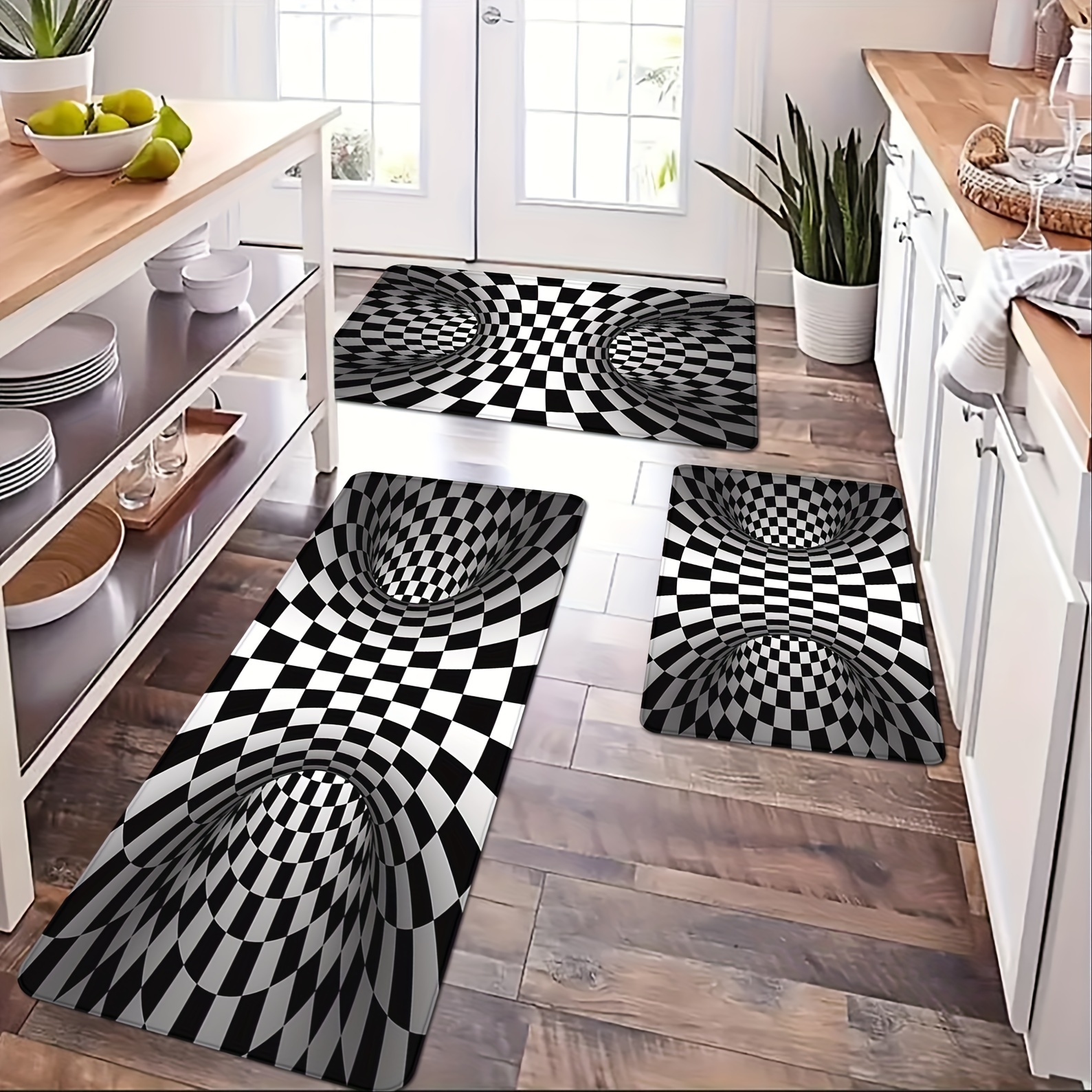 Embossed Plaid Door Mats Rectangle Ant-Slip Floor Mats Kitchen