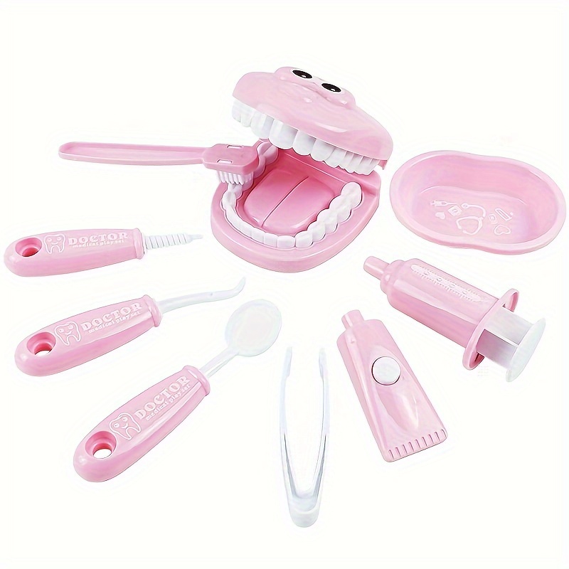 9Pcs/set Brushing Practice Kids Pretend Play Toy Dentist Check Teeth Model  For Doctors Role Play Simulation Learning Toy