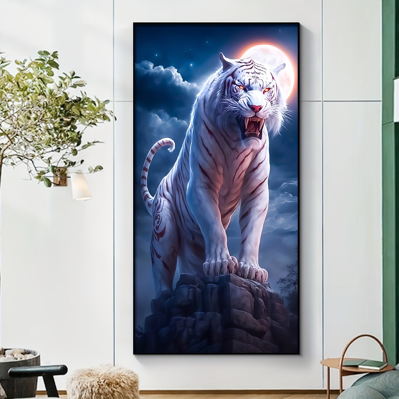 1pc Semi-finished Diy Handmade Tiger Diamond Painting Without Frame, Artwork  Wall Decoration, Handcraft Art Set For Painting A White Tiger With Fierce  Expression, For Teenagers