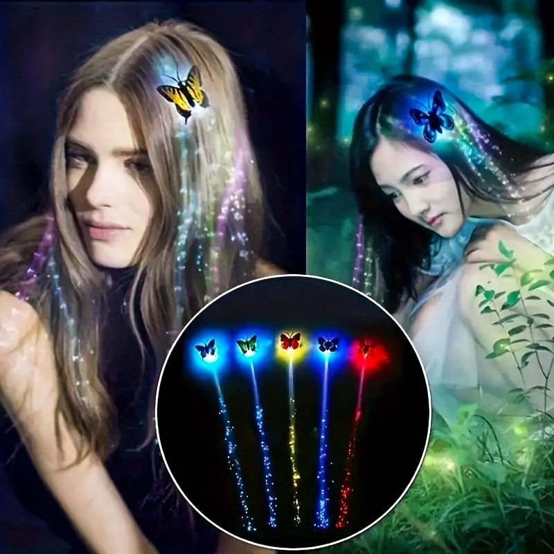 Luminous Hair Extension Kit with Tools Glow in The Dark Glitter Hair Tinsel for Girls Neon UV Reactive Synthetic Hair Accessories for Christmas