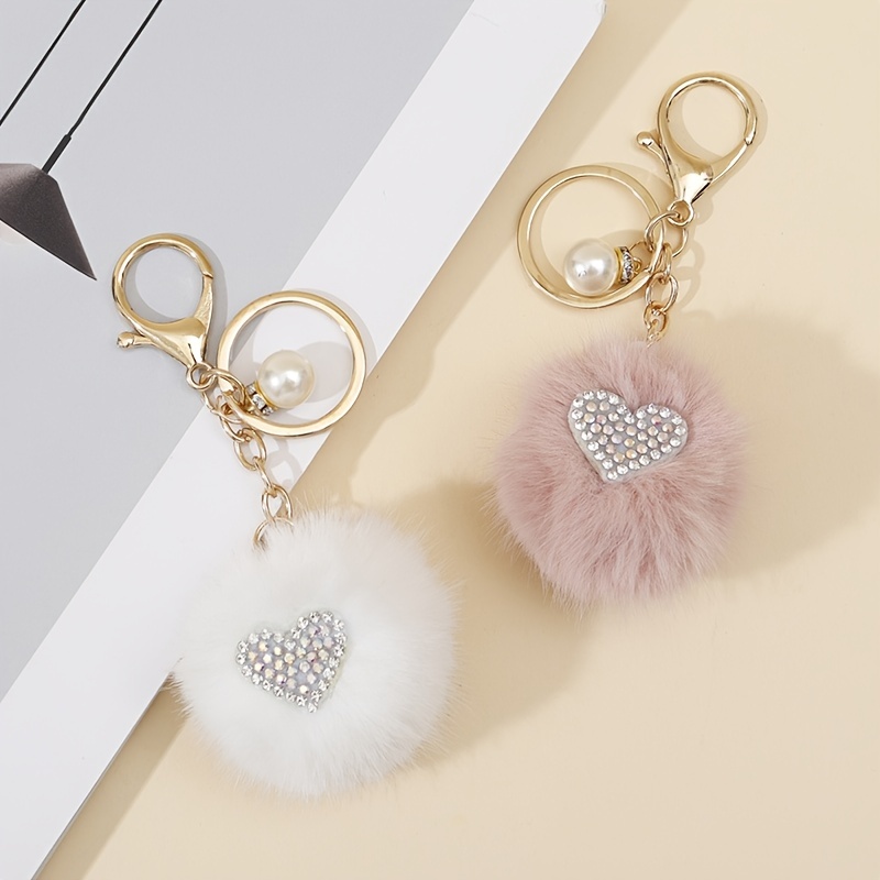 Heart Plush Pom Pom Keychain Fashion Cute Colorful Bag Key Chain Keyring  Ornament Bag Purse Charm Accessories - Temu