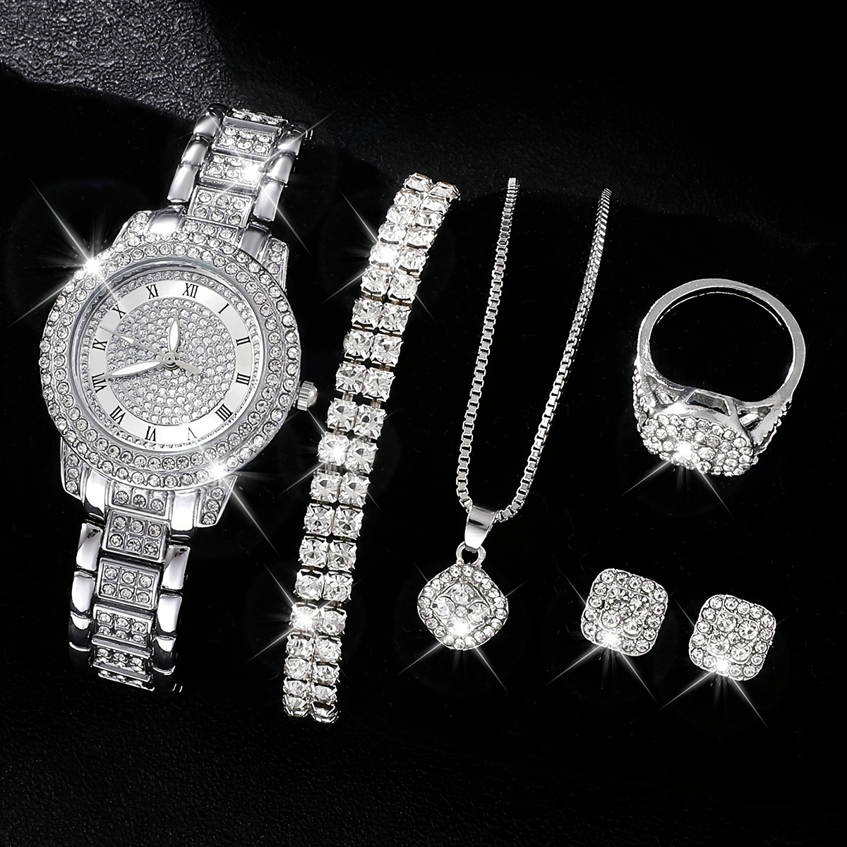 

6pcs/set Women's Watch Elegant Butterfly Quartz Watch Sparkling Rhinestone Analog Wrist Watch & Jewelry Set, Gift For Mom Her