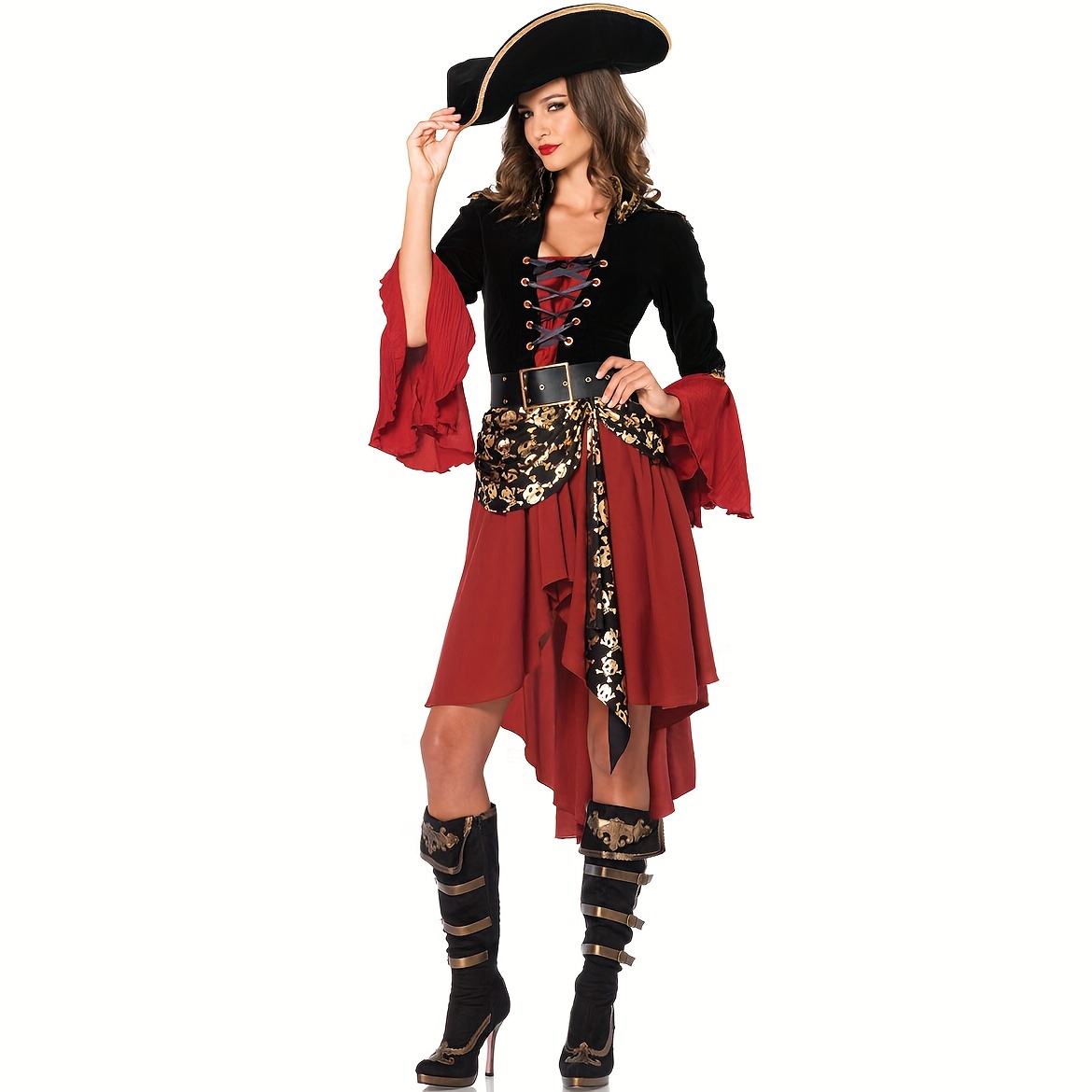 Sombrero De Pirata Negro Para Halloween, Gorro Con Estampado De Calavera,  Disfraz De Capitán, Juego De Rol, Mascarada, Accesorios De Fiesta De Cosplay