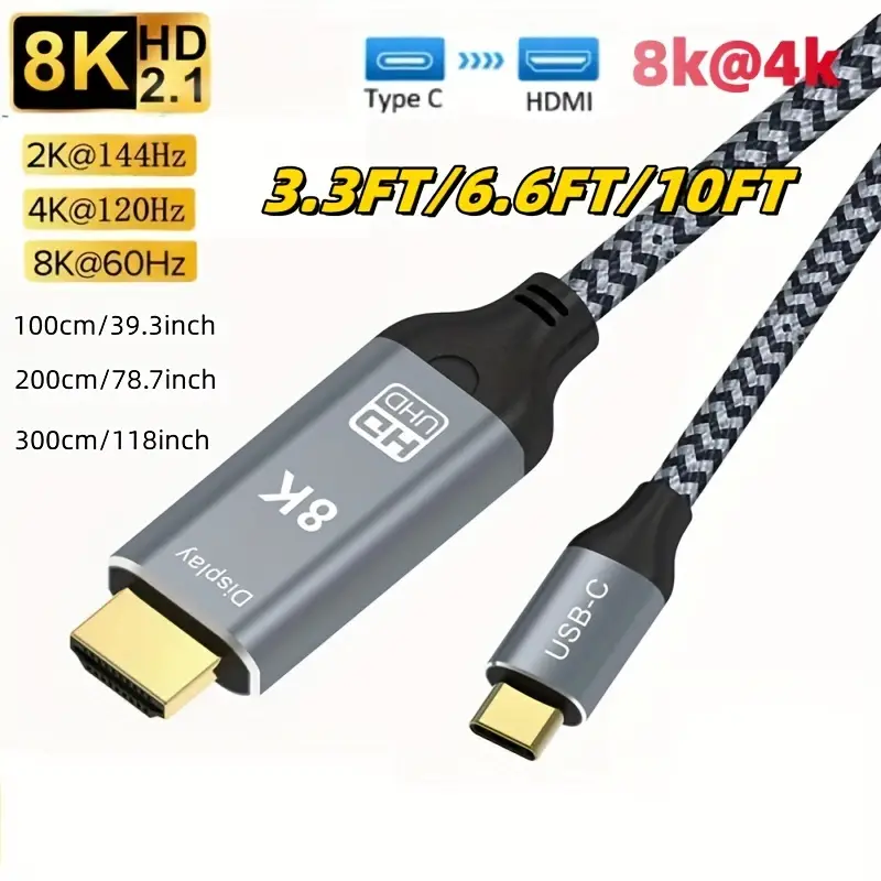 8K 4K USB C A Cable [8K 48Gbps] 3.3ft/6.6ft/10ft Tipo C A - Temu