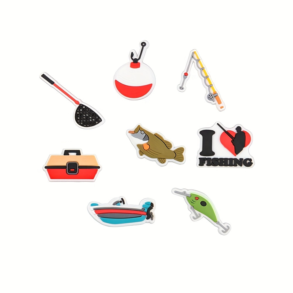 8pcs Fishing Theme Cartoon Shoe Charms for Clogs Sandal Decoration, DIY Accessories,Temu