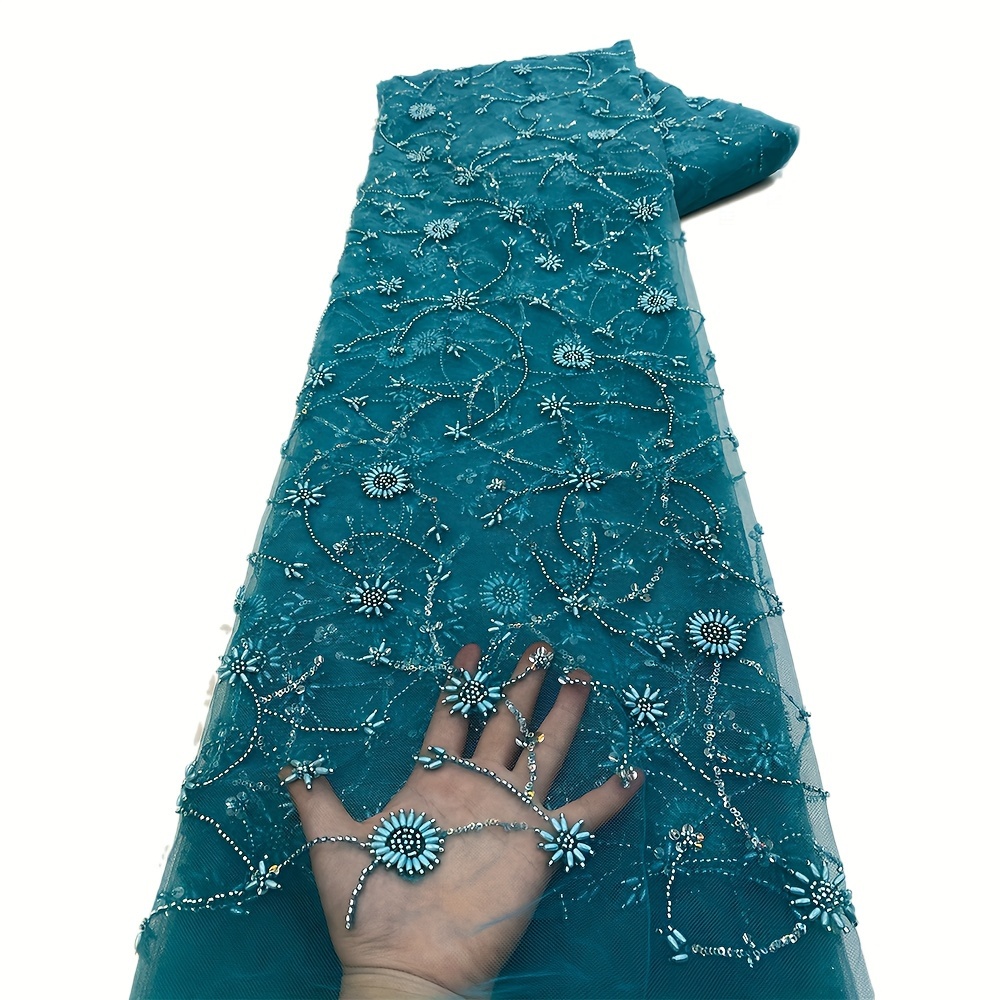 青緑 はこ ビーズ刺繍 チュールドレス 