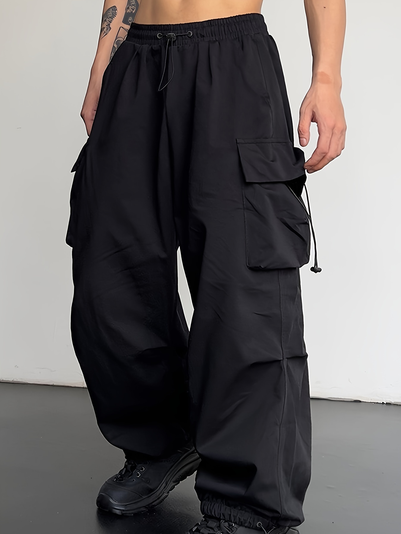 Men Trousers Elastic Waist Men Cargo Pants Casual Clothes, Black, Medium :  : Clothing, Shoes & Accessories