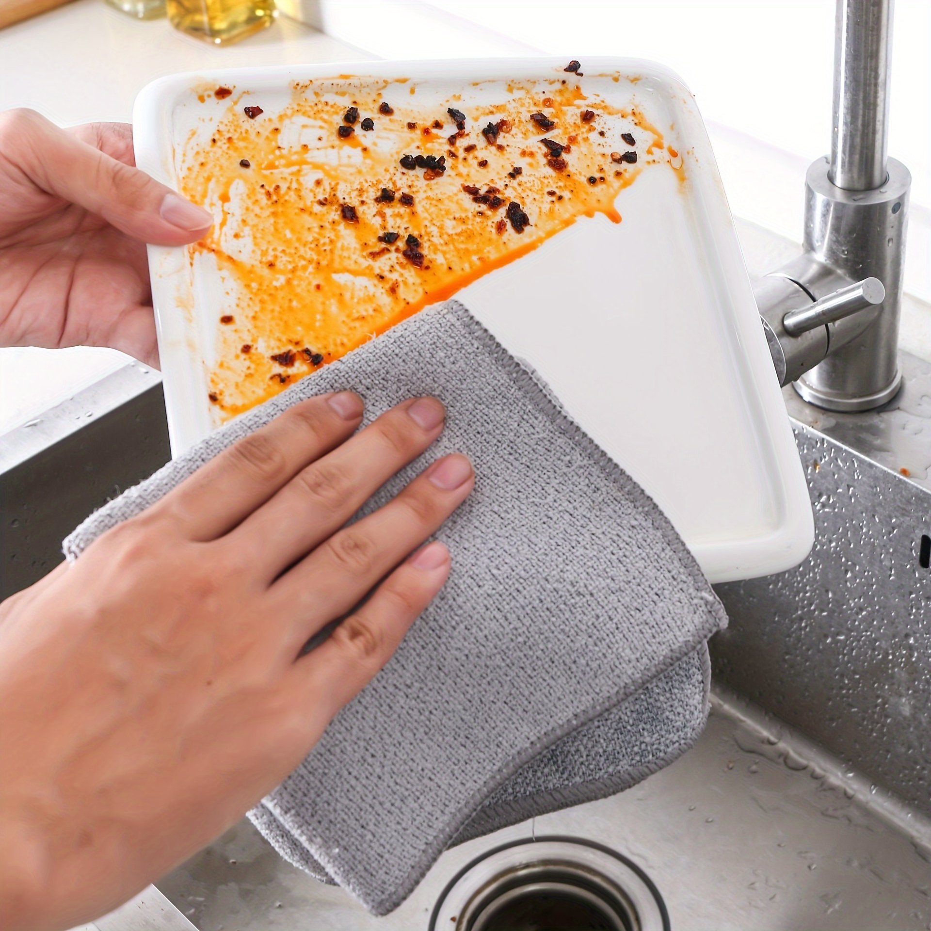 5pièces Éponge à vaisselle en coton à pâte de bois, tampon à récurer  multifonctionnel, chiffon à vaisselle, serviette à brosse vaisselle, chiffon  à vaisselle éponge absorbant l'eau outils de nettoyage : 