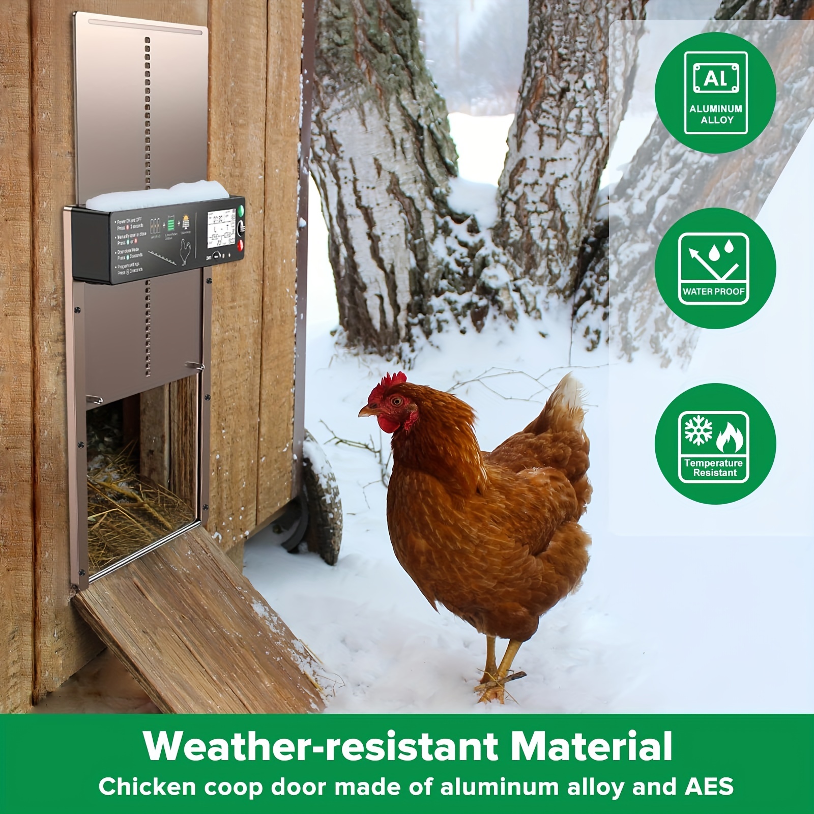Puerta automática de gallinero alimentada por energía solar con  temporizador, puertas solares de aluminio resistentes a la intemperie,  eléctricas