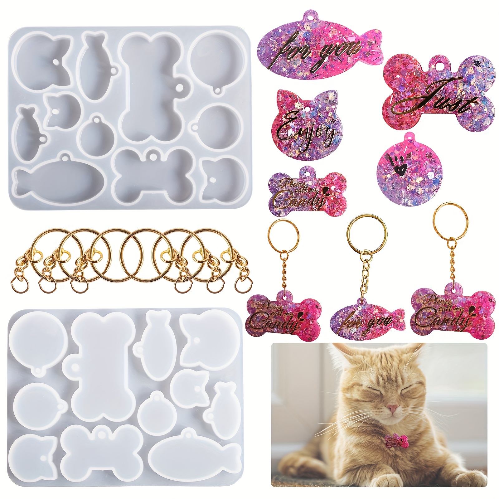 Pet Tag Resin Molds Silicone for Cat Dog | Epoxy Resin & UV Resin Bone  Shape Keychain Molds with 10Pcs Key Ring & 10Pcs Jump Ring, DIY Keychain