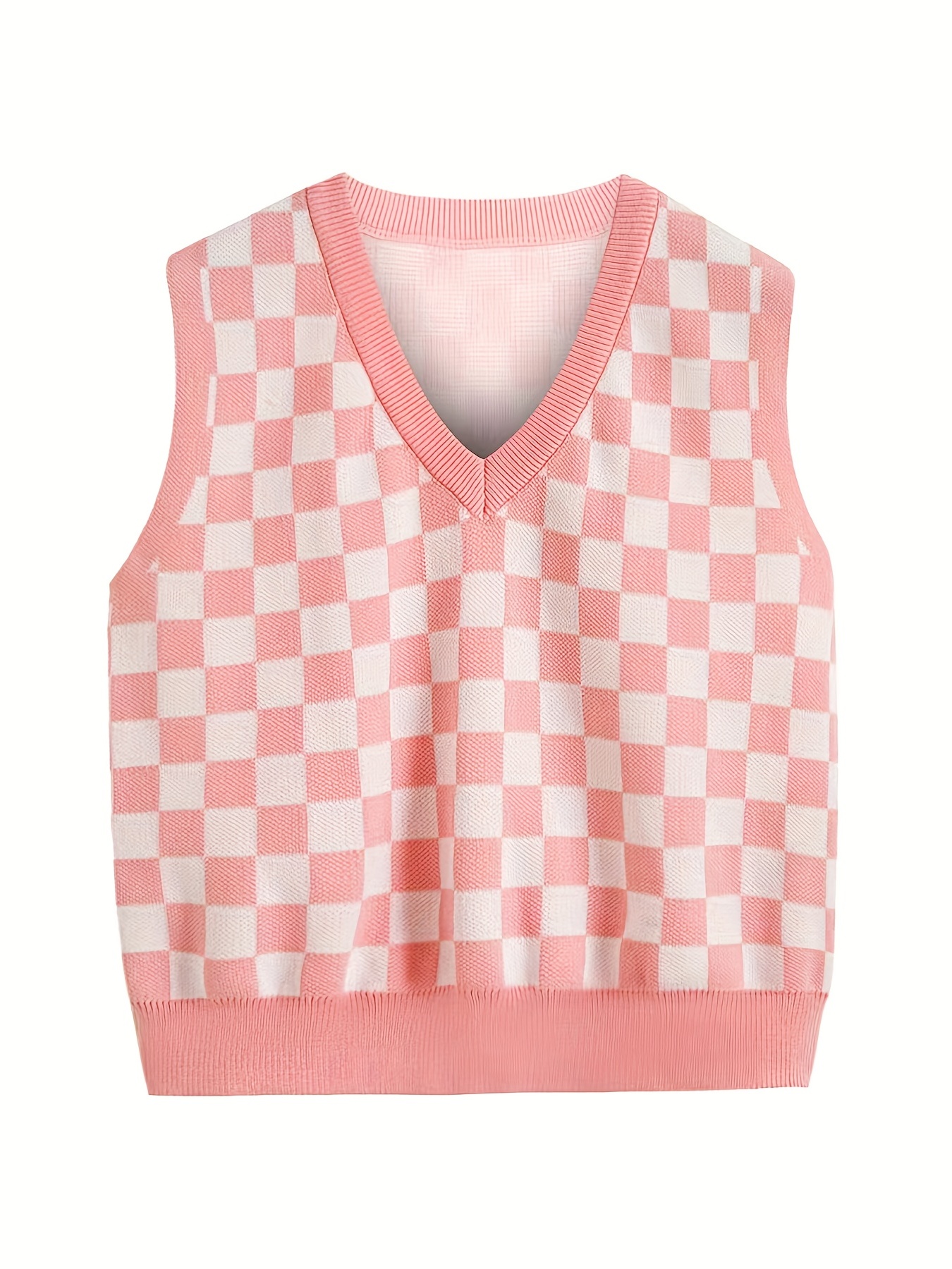 Sweet Pink Checkerboard Cami Top For Girls And Women Vintage Knit