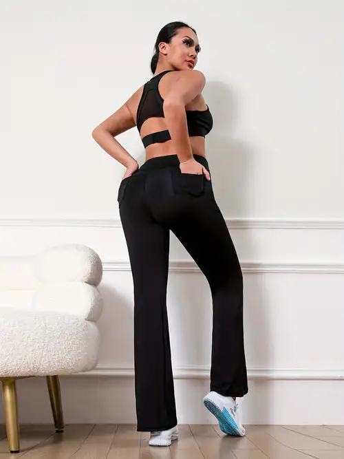 Flare Yoga Pants Women High Waist Solid Color Tummy Control - Temu