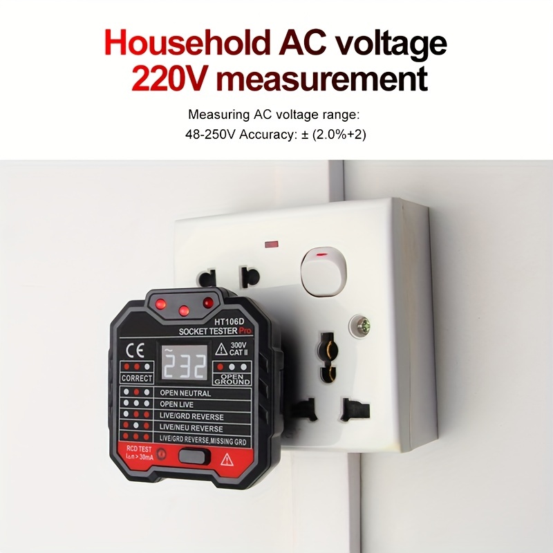 Habotest Socket Tester Pro Voltage Test RCD 30mA Socket Detector UK EU Plug  Ground Zero Line Plug Polarity Phase Check