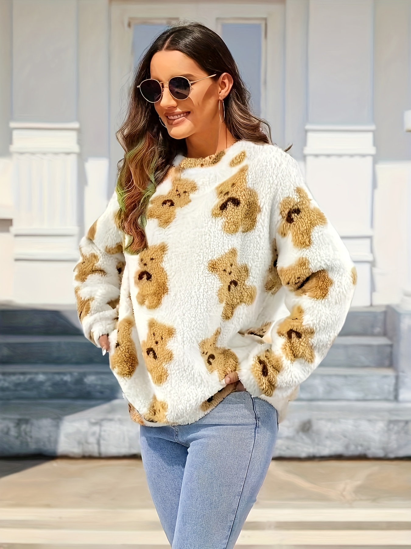  Women's Cute Teddy Bear Fleece Hoodie Sweatshirt Coat Warm Bear  Shape Teen Fuzzy Long Sleeve Sweater Pullover(Pink,M) : Clothing, Shoes &  Jewelry