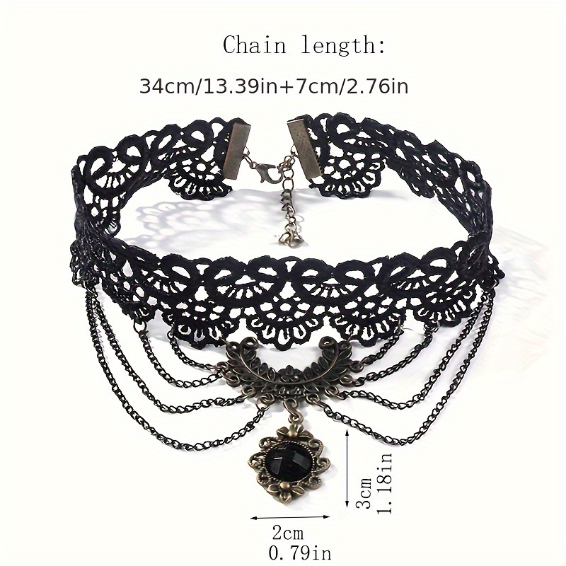 Geometric Multilayer Lace Necklace Black Choker Neck Jewelry, Jewels for Women Party Accessories,Temu
