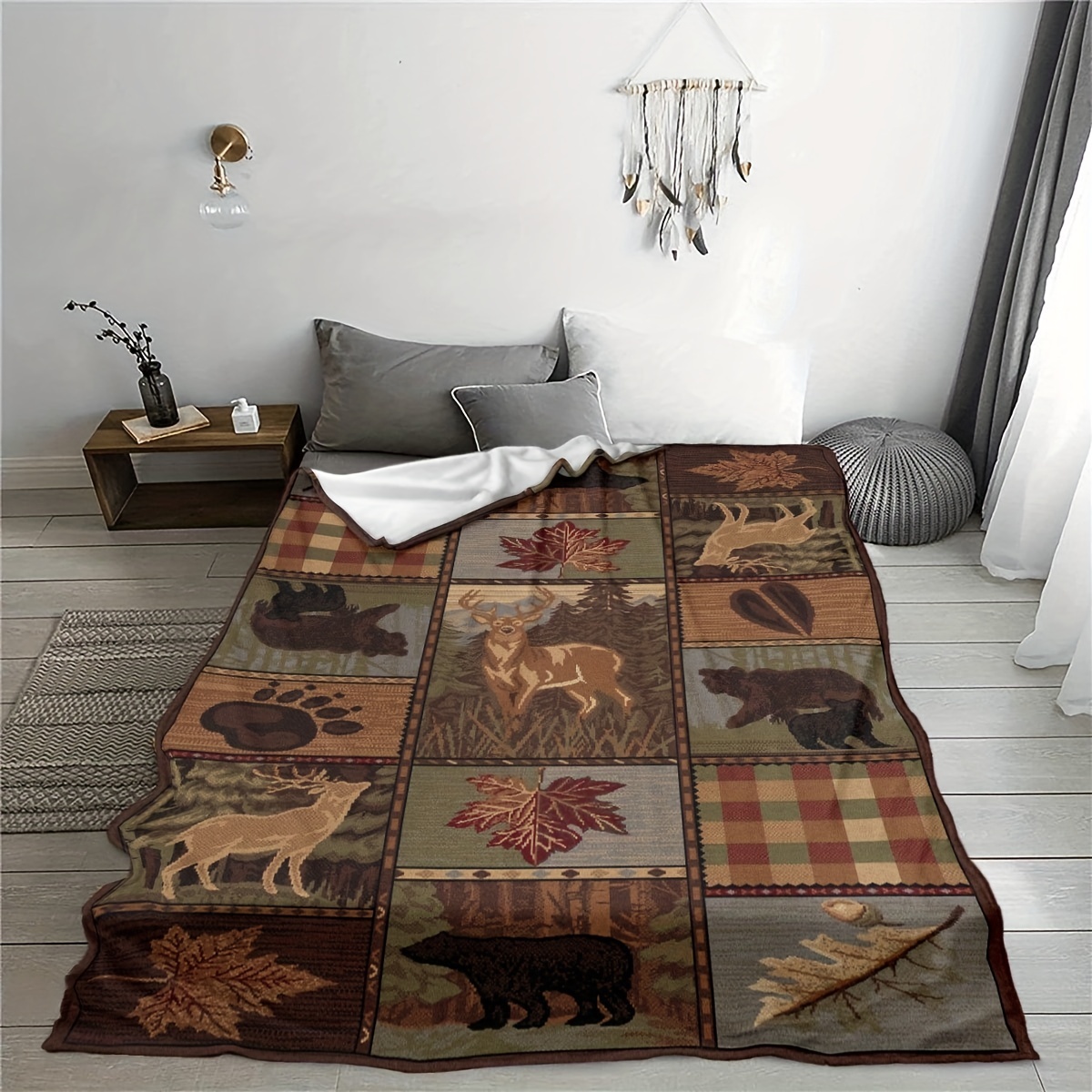 Country Style Rustic Cabin Wildlife Ultra soft Flannel Throw Temu