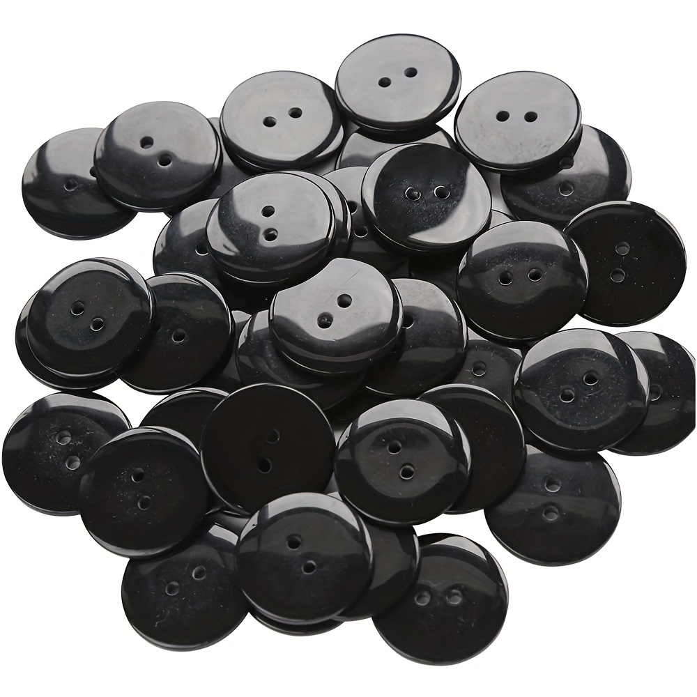 50 botones negros grandes de 1 pulgada para coser botones negros redondos  de resina para manualidades, botones de abrigo de 4 agujeros para camisa