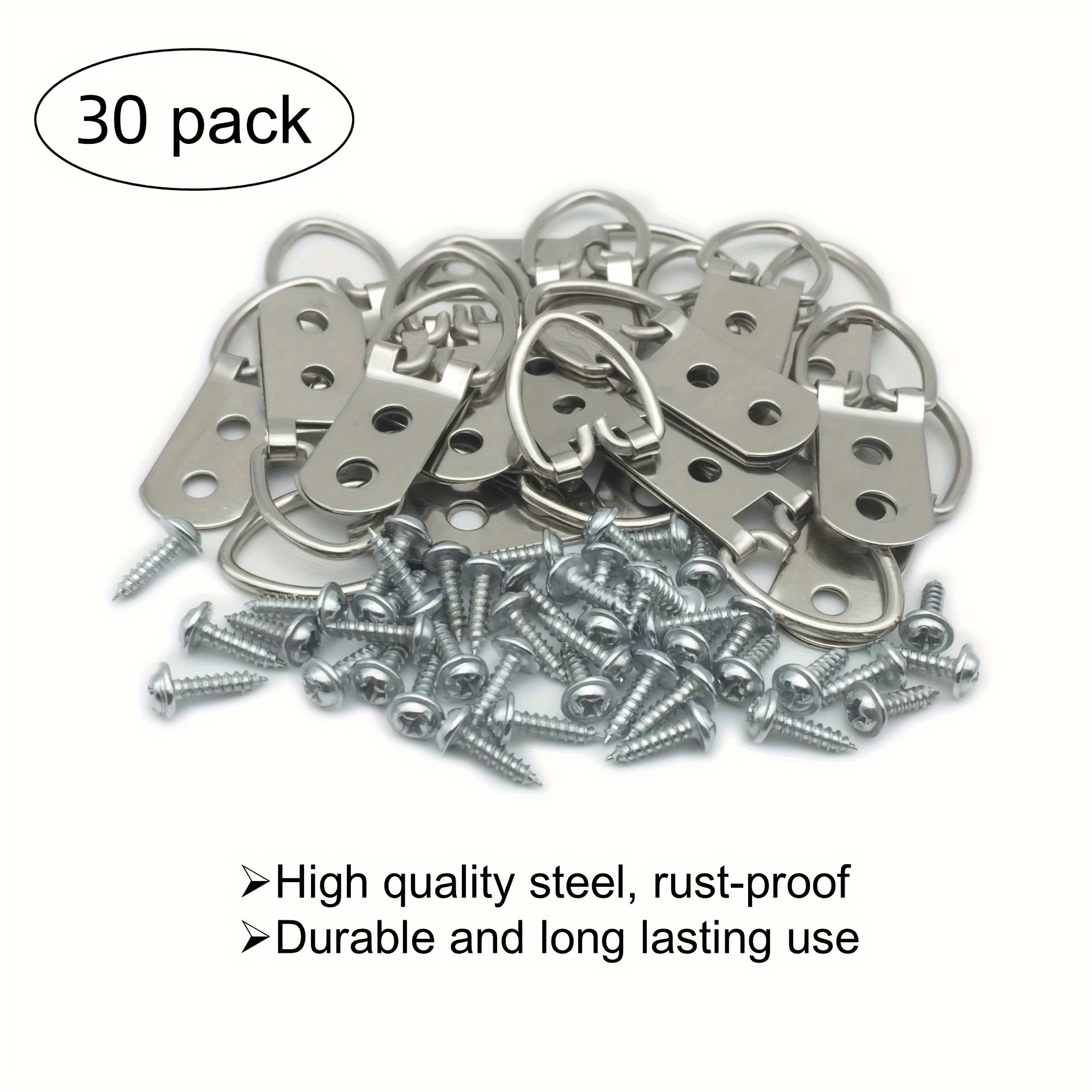 30 Pack D-Ring Picture Hangers, Heavy Duty Picture Hanging Kit With Screws,  Double Holes Picture Hang For Picture Frames Photos Mirrors