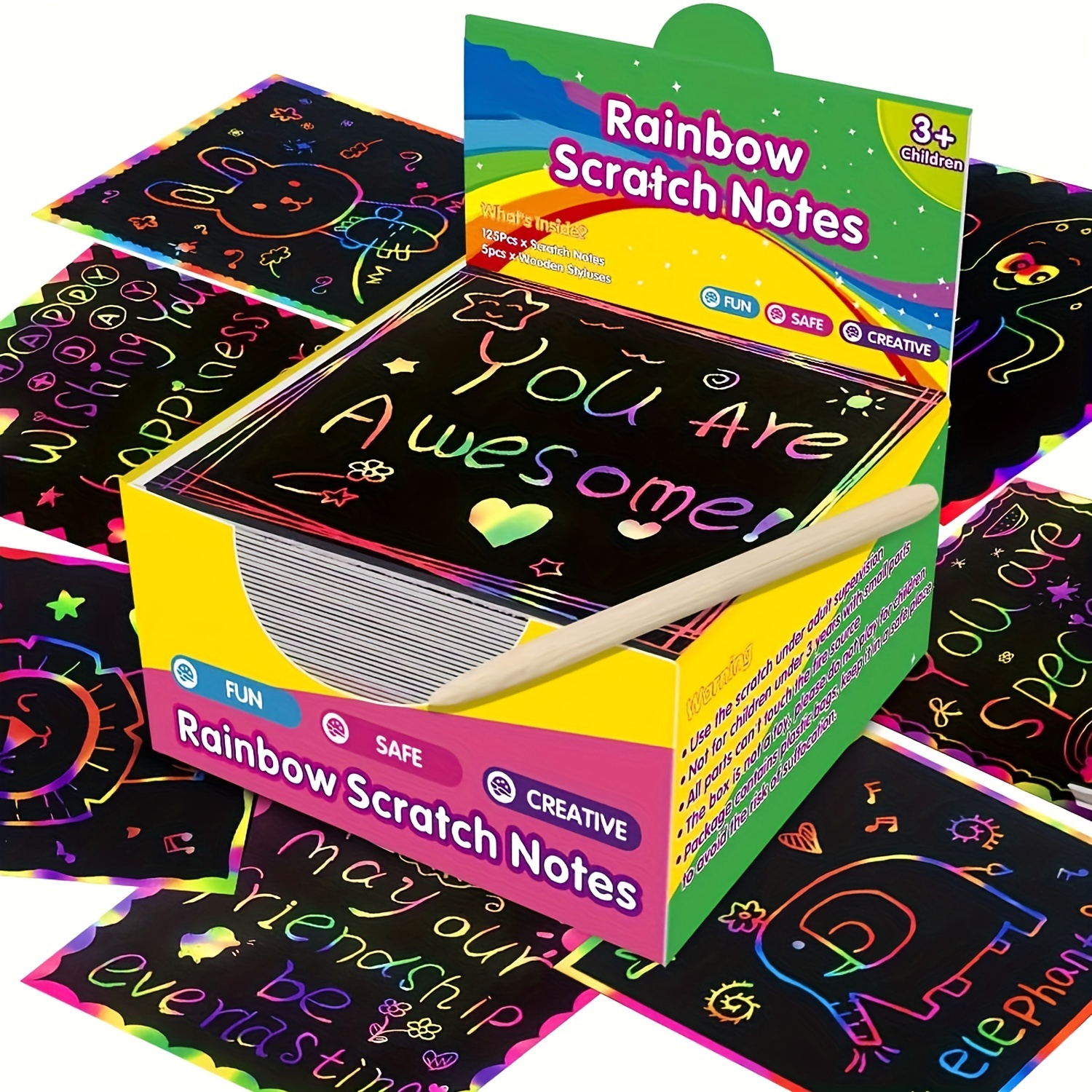 Scratch Art Rainbow Mini Notes (100) With Wooden Stylus - Temu